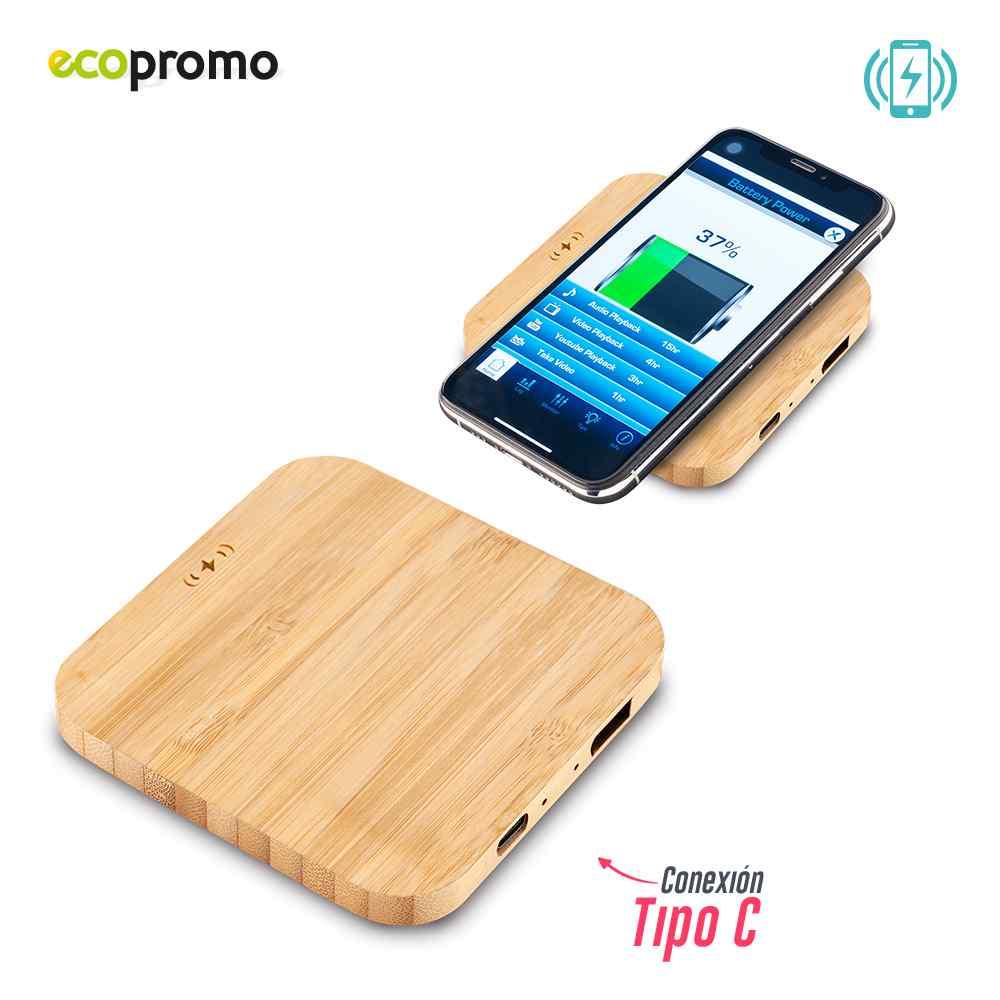 Cargador Inalámbrico Bamboo Square ii personalizado con logo