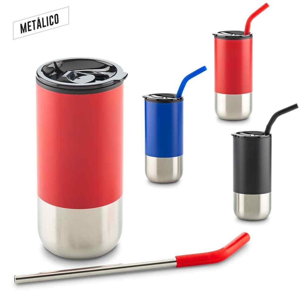 Mug Metálico Con Pitillo 600ml - Producto promocional personalizable
