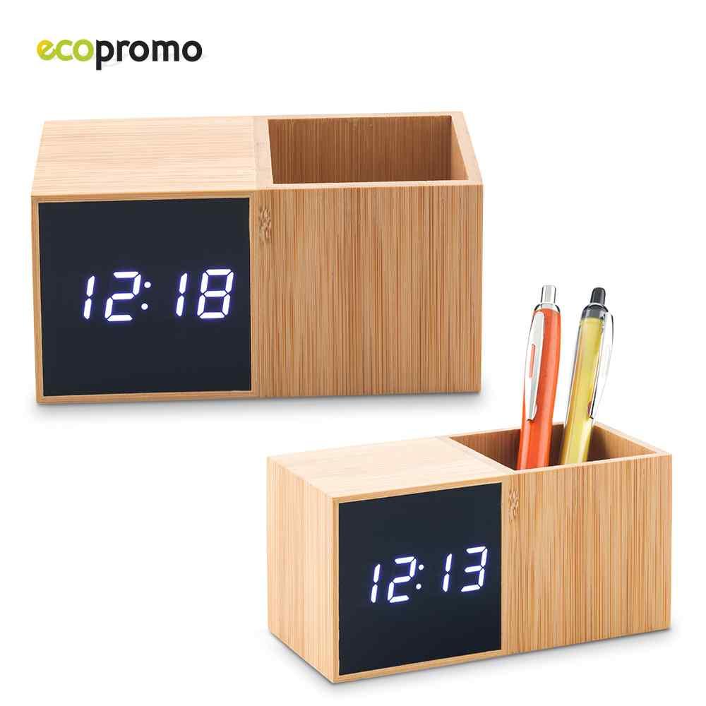Reloj Con Portabolígrafo Bamboo personalizado con logo