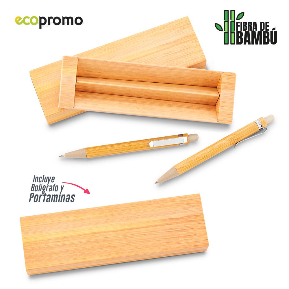 SET BOLIGRAFO Y PORTAMINAS BAMBOO - Producto promocional personalizable