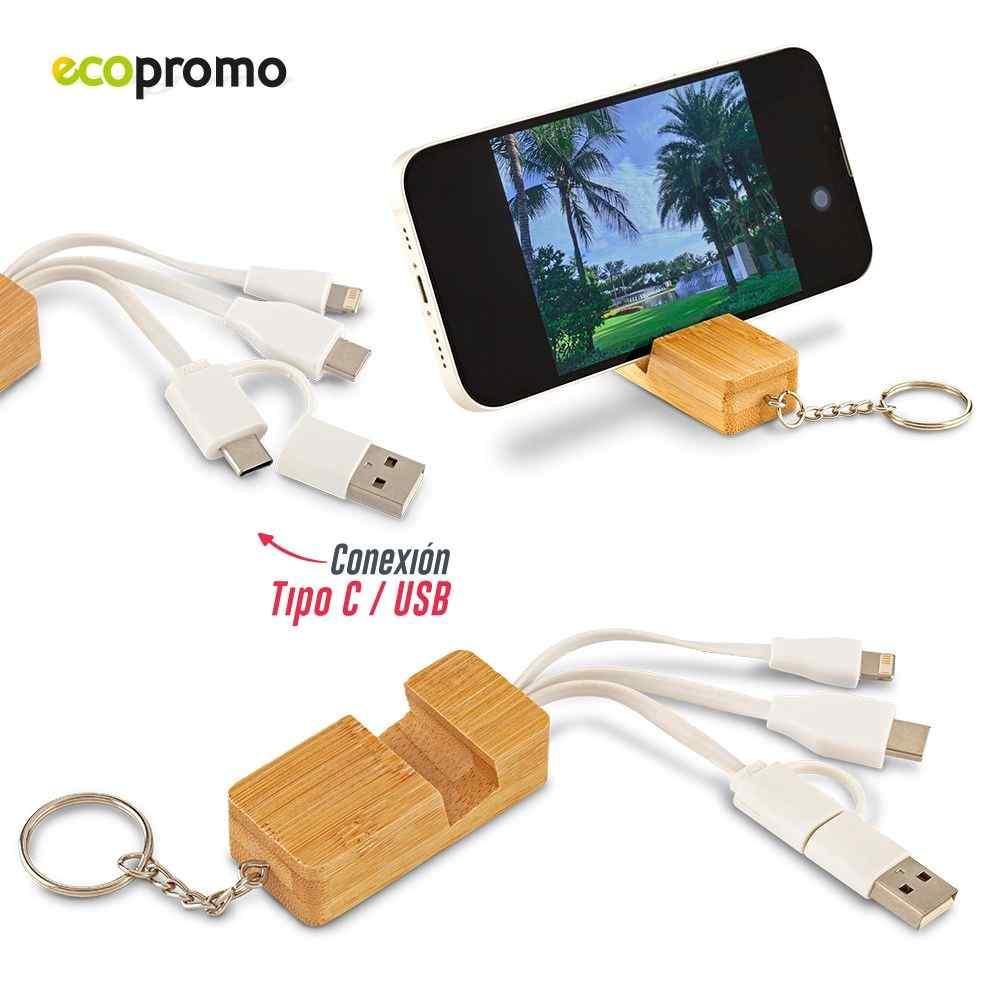 Cable Multicargador 3-1 Bamboo personalizado con logo