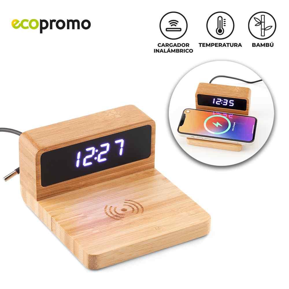 Cargador Inalámbrico Bamboo Clock personalizado con logo
