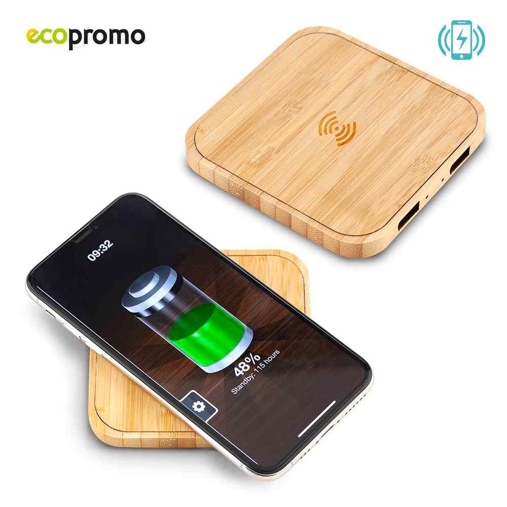 Cargador Inalámbrico Bamboo Square personalizado con logo