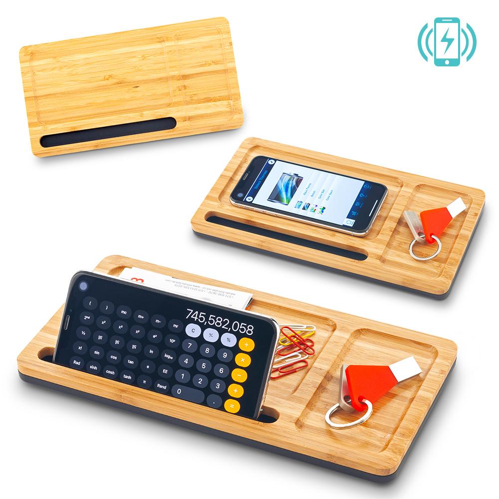 Organizador de Escritorio Bamboo con Cargador personalizado con logo