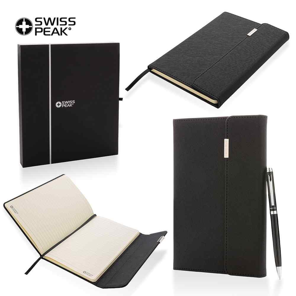Set de Bolígrafo y Libreta Swiss Peak Lux personalizado con logo