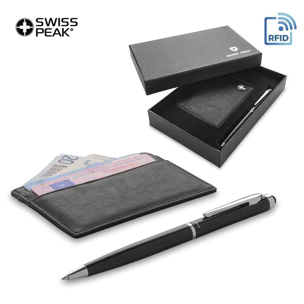 Set de Portatarjetas y Bolígrafos Swiss Peak personalizado con logo